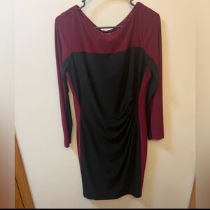 Long sleeve CHAPS size Large (12/14/16) black and maroon cocktail dress